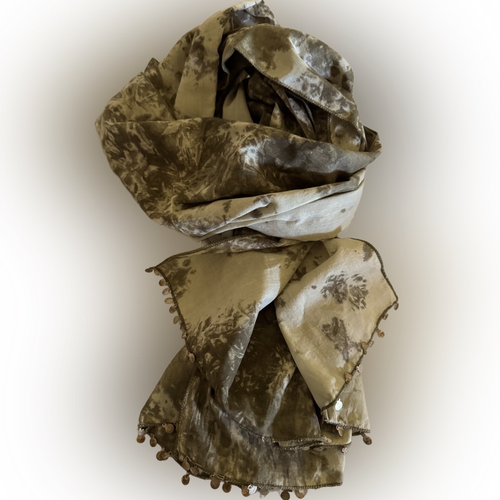 Sage Green Scarf with bronze Medallion Trim